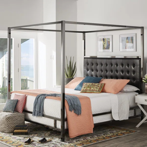Pettaway Tufted Low Profile Canopy Bed | Wayfair North America