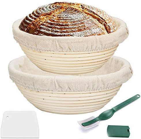 Proofing Basket 9 Inch + 10 Inch,WERTIOO Bread Proofing Basket + Bread Lame +Dough Scraper+ Linen... | Amazon (US)