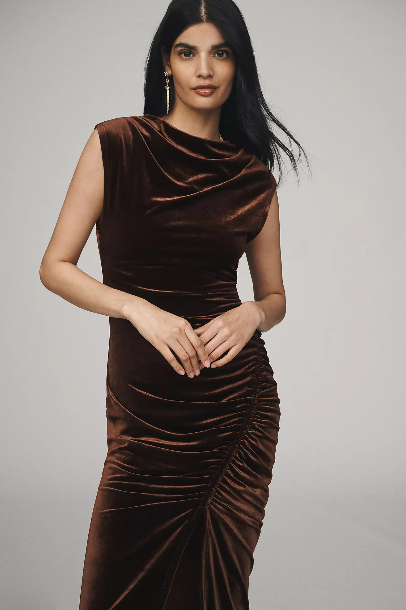 BHLDN Francesca High-Neck Stretch Velvet Maxi Dress | Anthropologie (US)