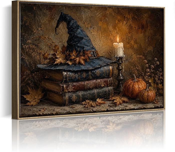 Halloween Framed Wall Art, Witch Hat and Antique Books Halloween Pictures | Amazon (US)