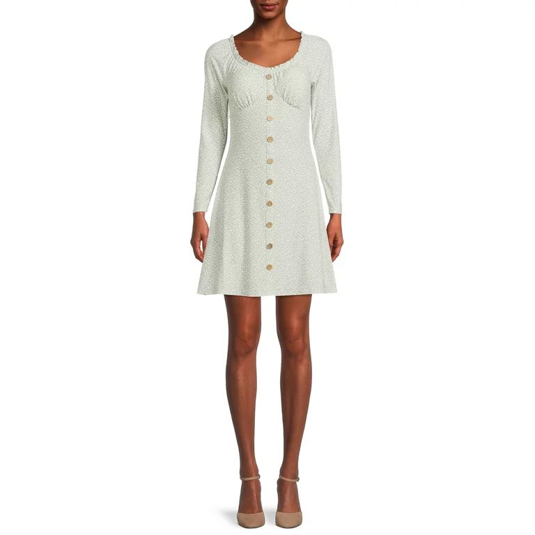 No Boundaries Juniors' Long Sleeve Button Front Dress | Walmart (US)