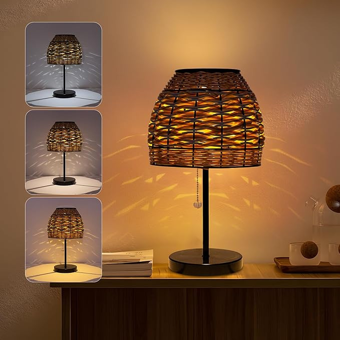 Outdoor Solar Table Lamp,3 Color Temperatures Bedside Lamps with USB-C Ports,Boho Desk Lamps Pull... | Amazon (US)