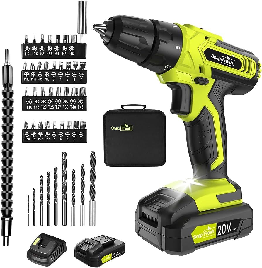 Cordless Drill - SnapFresh 20V Cordless Drill with Battery and Charger, Power Drill Set with 2 Va... | Amazon (US)