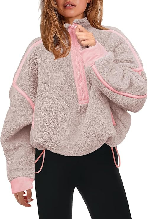 Panadila Womens Half Zip Sherpa Fleece Pullover Soft Oversized Sweatshirt with Pockets Warm Fuzzy... | Amazon (US)