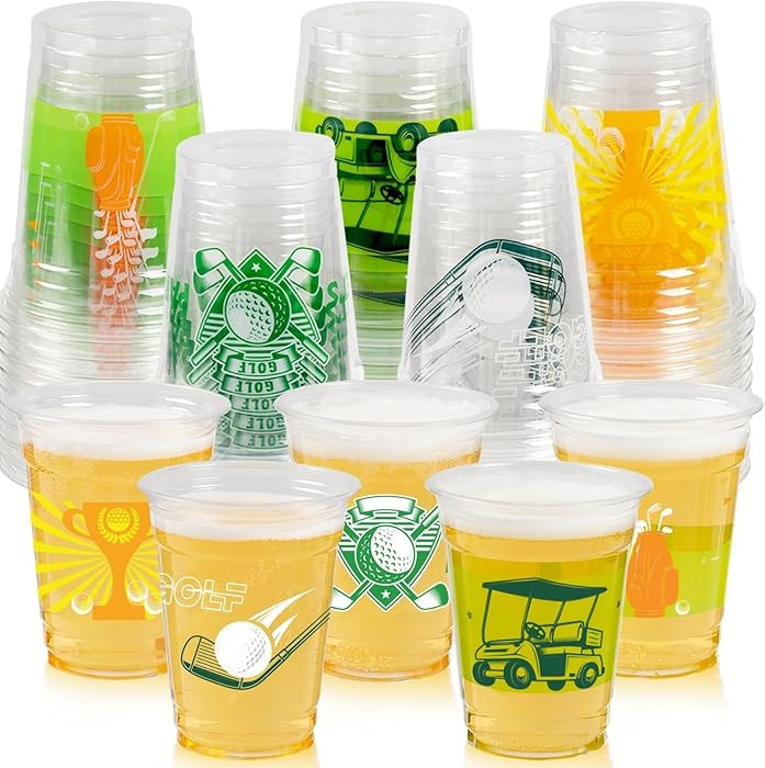GuassLee 50 Pack Golf Ball Party Cups - 12oz Clear Plastic Drinking Cups, Green Disposable Master... | Amazon (US)