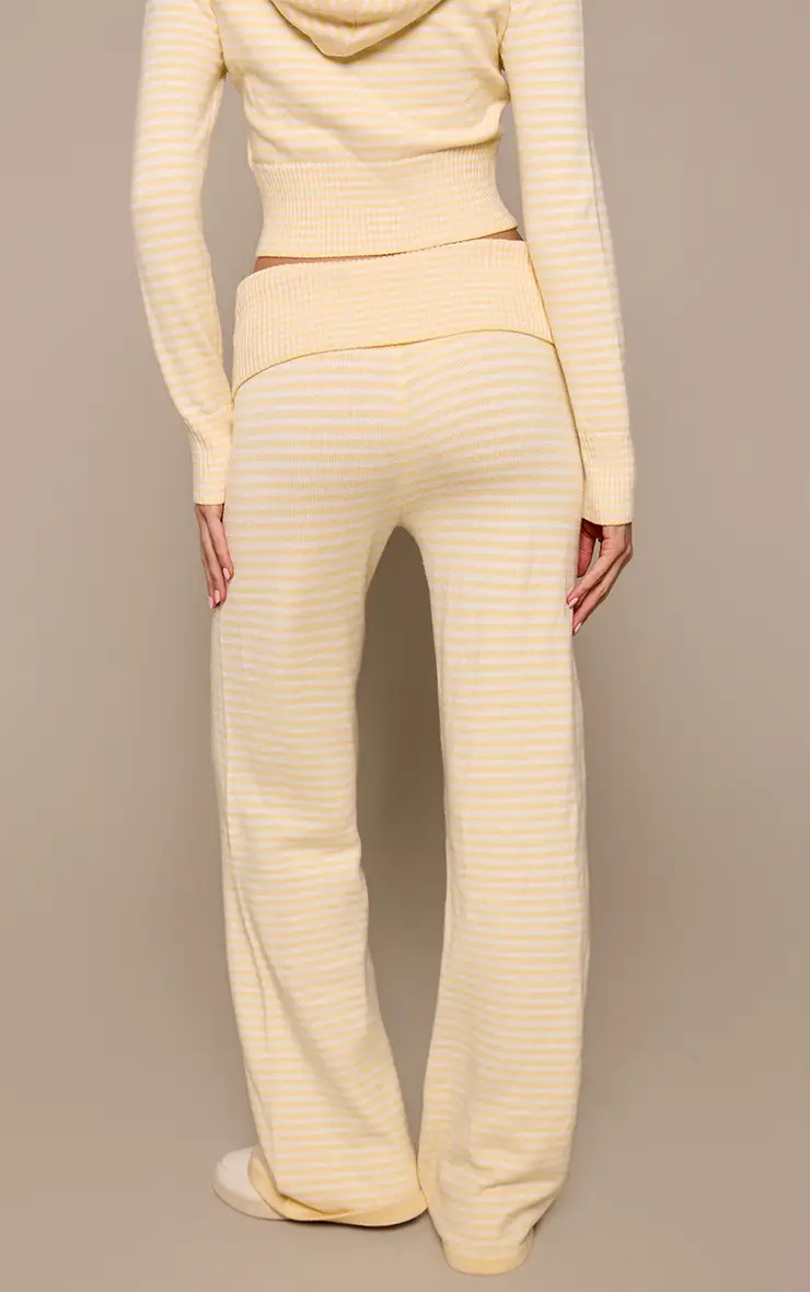 Butter Yellow Butter Yellow Striped Foldover Knitted Trousers | PrettyLittleThing | PrettyLittleThing UK