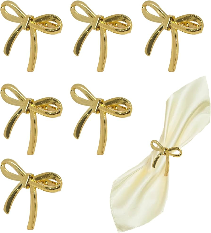 6Pcs Bow Napkin Rings Gold Elegant Ring Holders for Napkins Vintage Metal Holder Set for Bridal D... | Amazon (US)