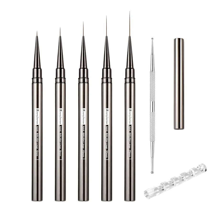 Nail Liner Brush, Fine Line Nail art Brushes 5/9/15/20/25mm Thin Line Nail Brushes Detail Drawing... | Amazon (US)