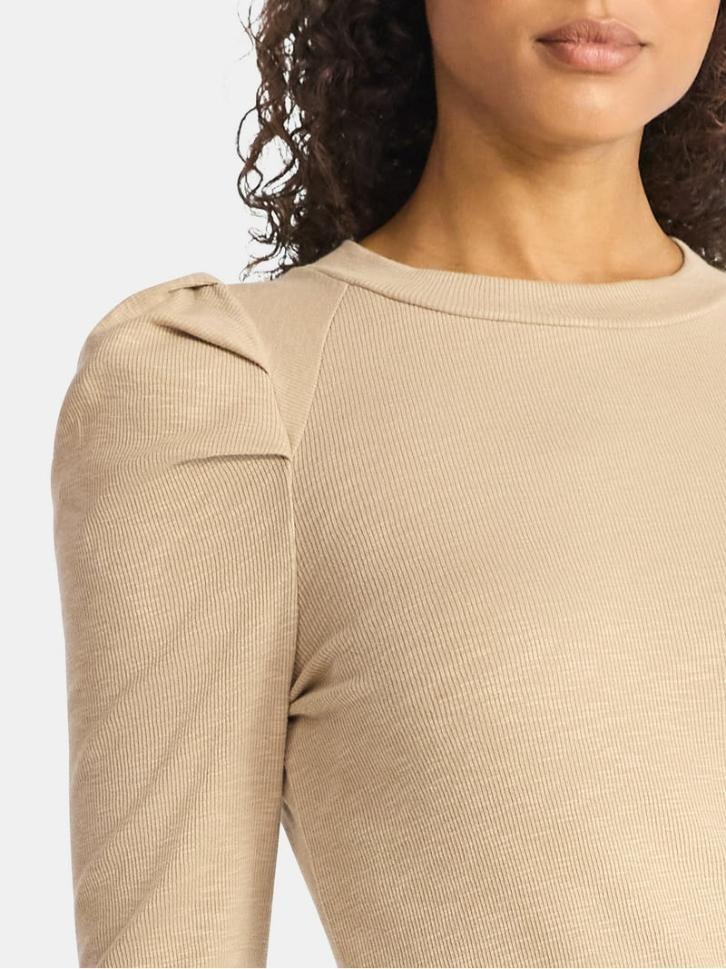 Time and Tru Women's Top with Long Puff Sleeves, Size XS-XXXL | Walmart (US)