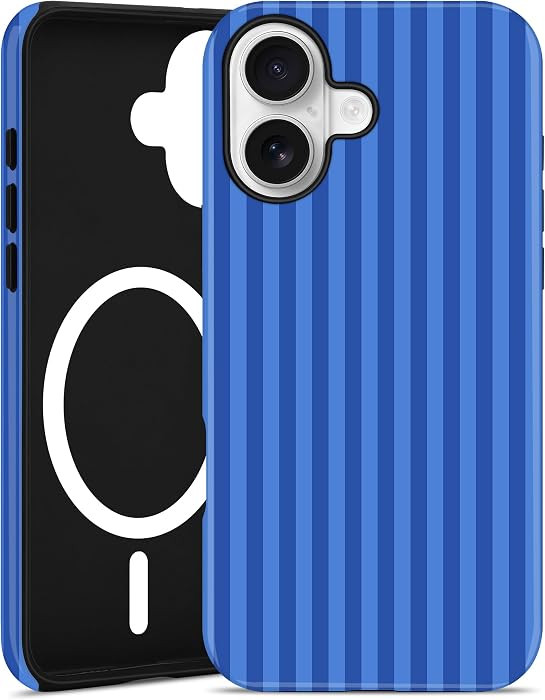 Magnetic Striped Phone Case for iPhone 14 Plus, Navy Blue | Amazon (US)