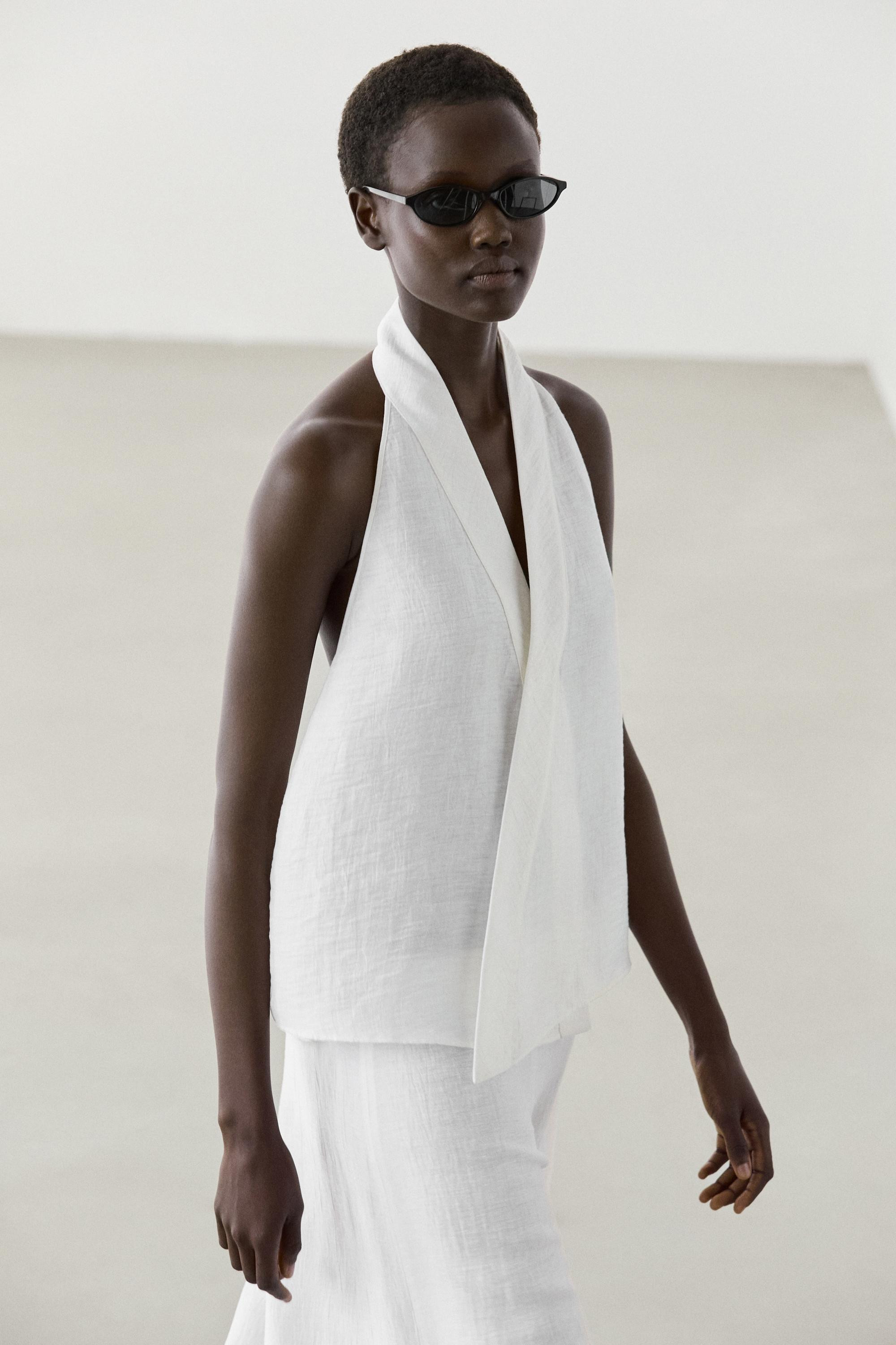 Linen blend crossover halter top | Massimo Dutti US