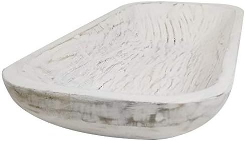 BNDPLUS Wooden Dough Bowl Antique white Vintage Oblong Hand Carved Bowl For Home Decor, Rustic Fa... | Amazon (US)