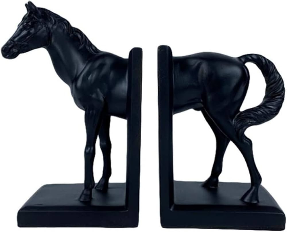 KIZQYN Bookends Resin Black Horse Bookends, Children's Study Room Decoration Bookend Holder, Retr... | Amazon (US)