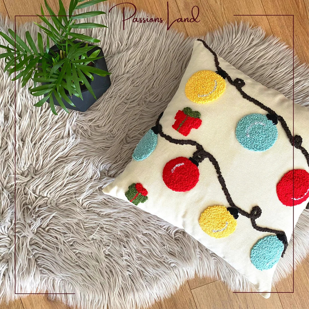 Christmas Pillow Cover 1616 1818 2020, Punch Needle Embroidered Pillow, Christmas Gift, New Year ... | Etsy (US)