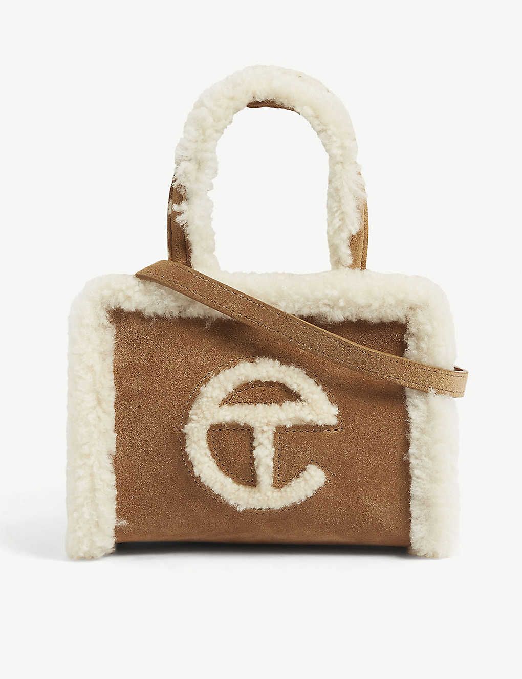 UGG x Telfar logo-trimmed small suede and shearling tote bag | Selfridges
