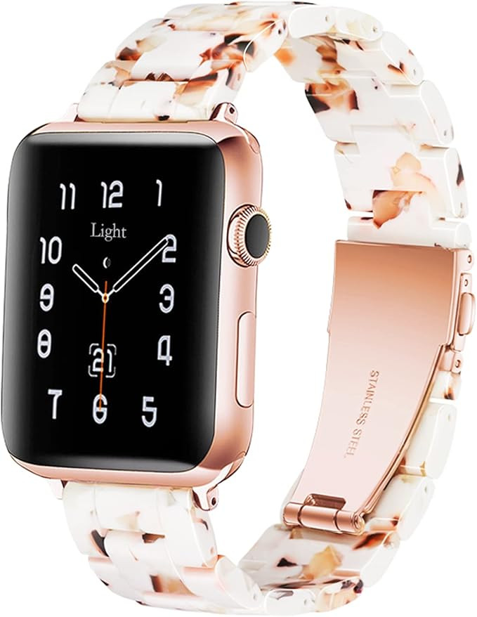 Light Apple Watch Band - Fashion Resin iWatch Band Bracelet Compatible with Copper Stainless Stee... | Amazon (US)