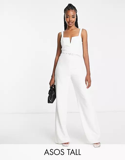 ASOS DESIGN Tall square neck jumpsuit with kick flare in white | ASOS (Global)