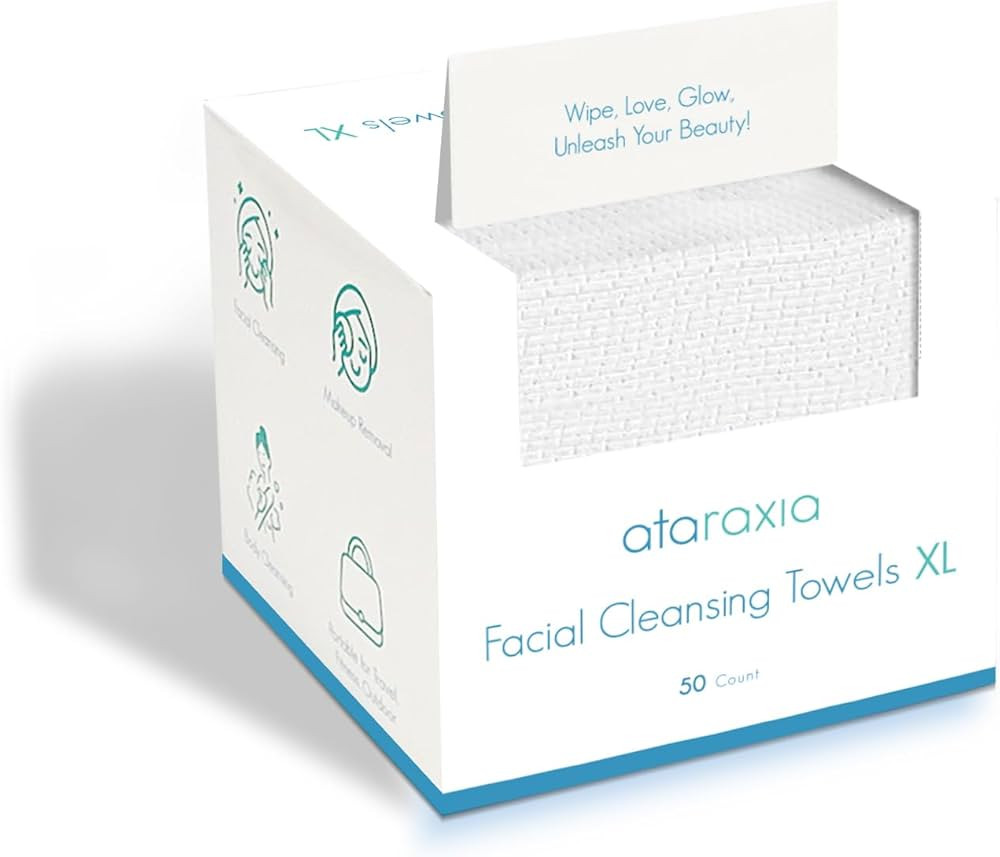 ataraxia Disposable Face Towels XL, Cotton Clean Towel for Face Travel Pack of 50, 10x12'' Extra ... | Amazon (US)