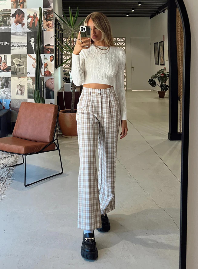 Archer Pants Beige Plaid | Princess Polly US