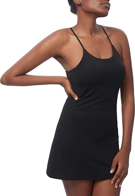 Amazon.com: Women's Tennis Dress, Workout Golf Dress Built-in with Bra & Shorts Pocket Sleeveless... | Amazon (US)
