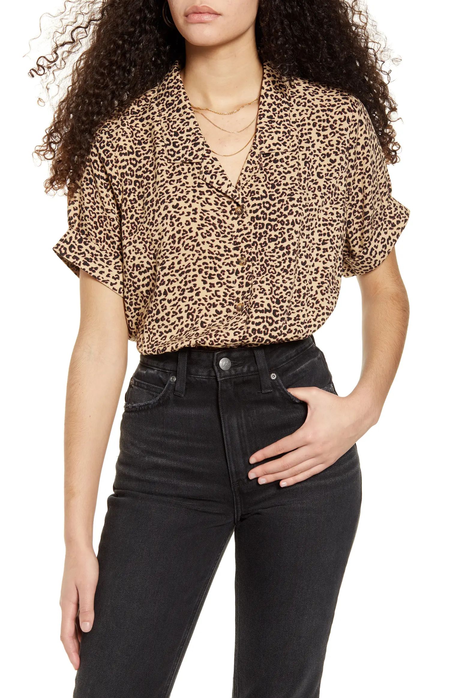 Short Sleeve Smocked Button-Up Crop Top | Nordstrom