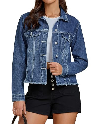 luvamia Cute Jackets for Women Shirt Ladies Fashion Jean Denim Timeless Blue Small Fits Size 4 6 | Amazon (US)