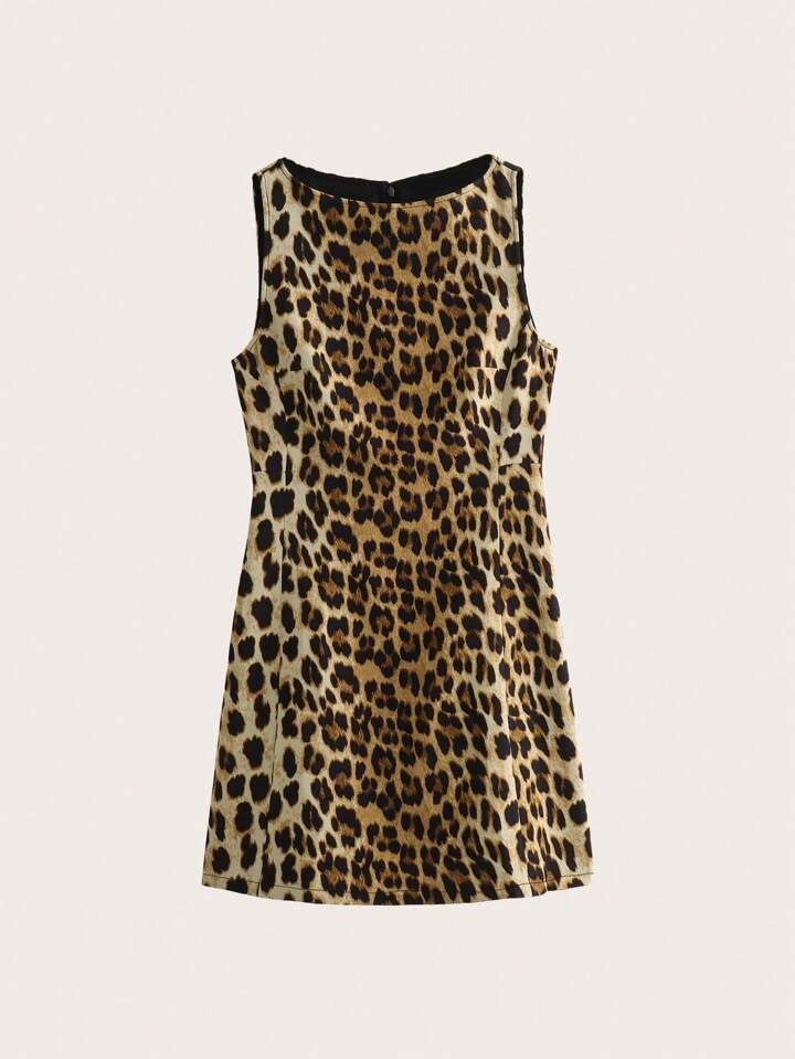 Leopard Print Sleeveless Fashionable Party Dress | SHEIN