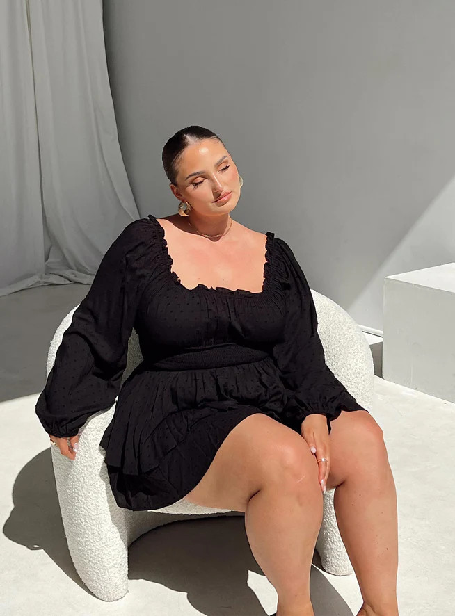 The Love Galore Long Sleeve Romper Black Curve | Princess Polly US