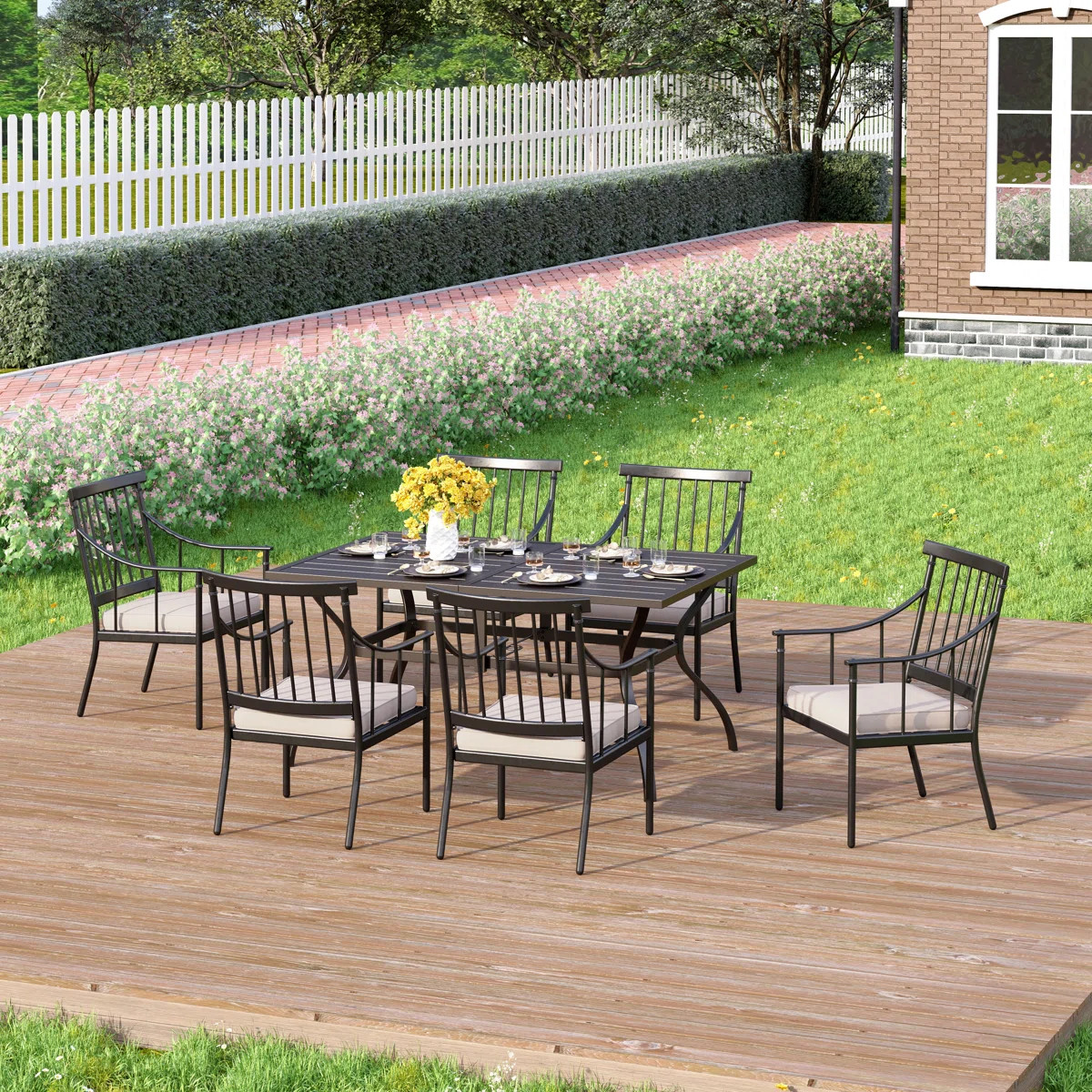Argyri 6 - Person Patio Dining Set with Rectangular Table , Cushions Included | Wayfair North America