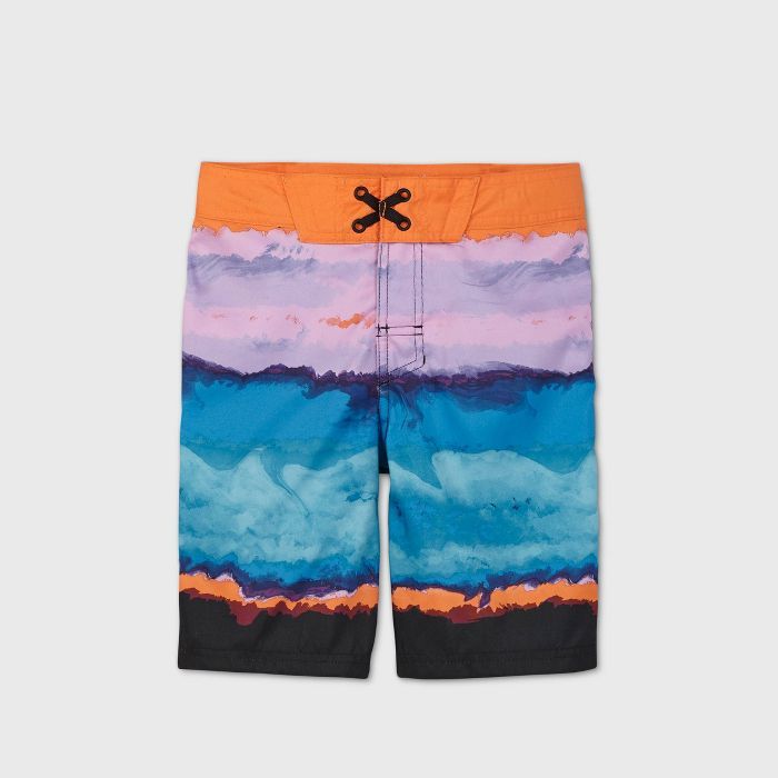 Boys' Tie-Dye Colorblock Classic Board Swim Trunks - art class™ Orange | Target