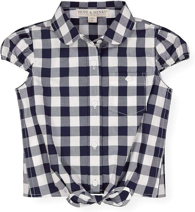 Hope & Henry Girls' Short Sleeve Ruffle Front Button Down Shirt with Puff Sleeves | Amazon (US)