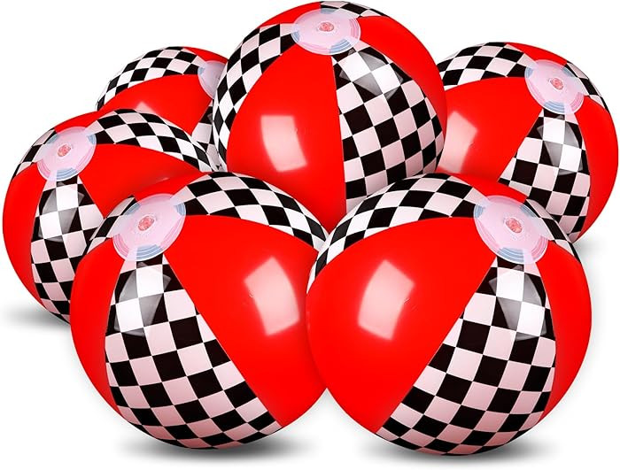 12 Pack Black and White Checkered Flag Themed Beach Ball for Kids 7.87" Bulk for Summer Pool and ... | Amazon (US)