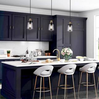 Uolfin Modern Kitchen Island Chandelier Pendant Light 1-Light Black and Brass Cylinder Pendant Li... | The Home Depot