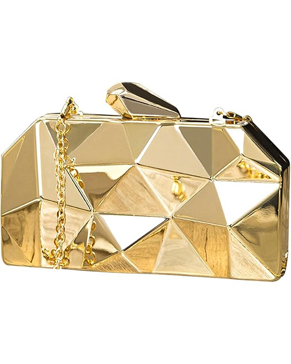 Reberomantic Women Lattice Pattern Metal Handbag Chain Geometric Evening Clutch Purse | Amazon (US)