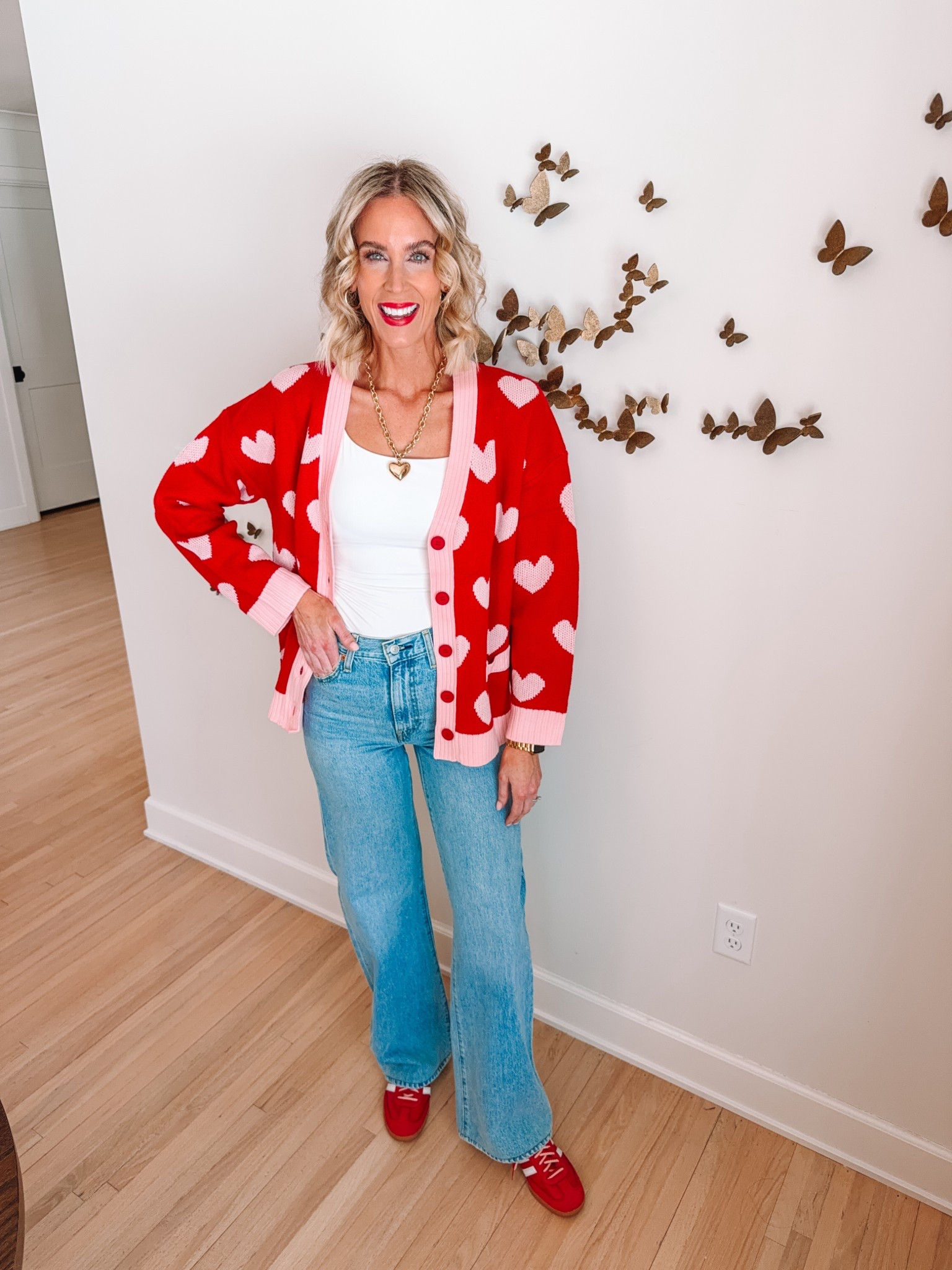 Oversized cardigan / Valentine’s cardigan / Levi’s / Adidas / Classic style 

#LTKootd #LTKValentine