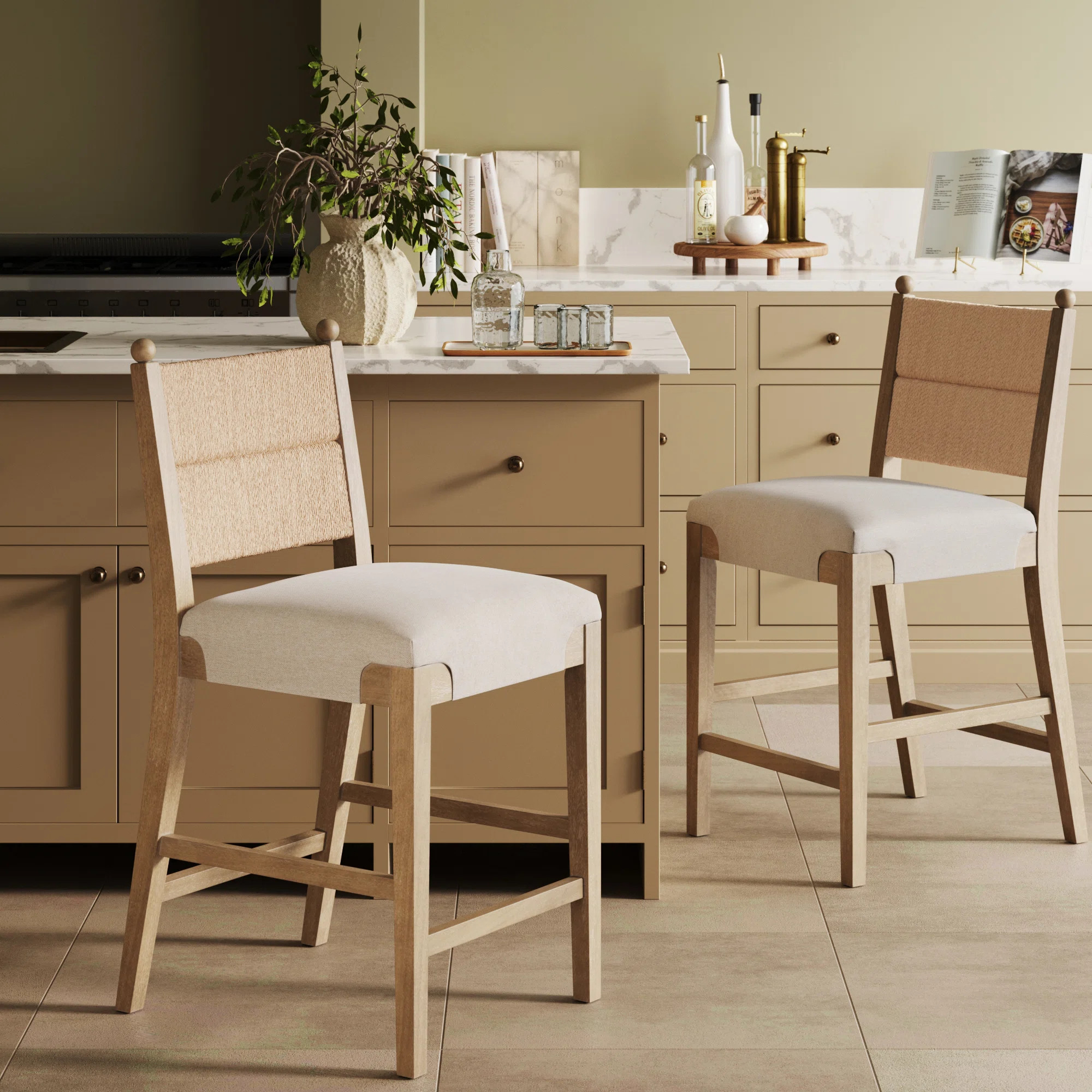Bay Isle Home™ Seagrass Counter Stool With Seagrass Backrest And Upholstered Seat & Reviews - Wayfair Canada | Wayfair North America