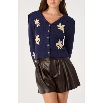 ASTR the Label Analissa Floral Appliqué Cardigan in Navy at Nordstrom, Size Medium | Nordstrom