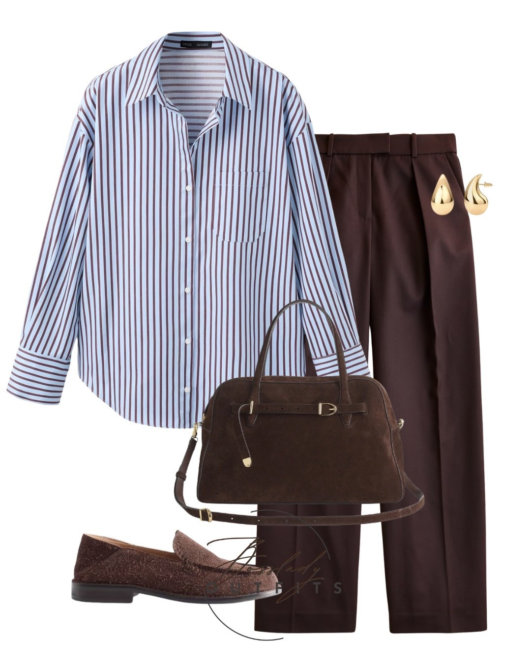 Elevate your 9-to-5 wardrobe with this effortlessly chic, business-casual look. The combination of crisp blue stripes and rich chocolate brown creates a sophisticated "quiet luxury" aesthetic that is perfect for the office or a polished weekend outing. Suede accessories tie the whole look together with rich, textural warmth!

#LTKbag #LTKstyletip #LTKshoes