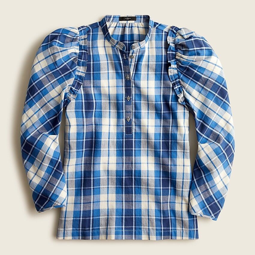 Puff-sleeve top in valley plaid flannel | J.Crew US