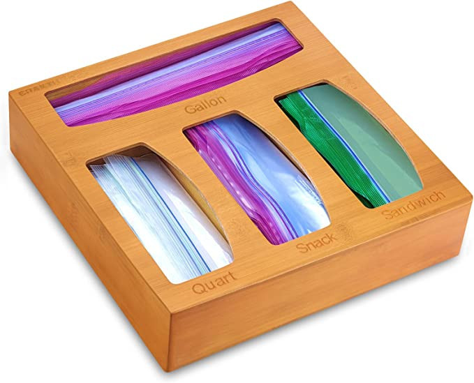 CRAKTH Bamboo Ziplock Bag Storage Organizer and Dispenser for Kitchen Drawer, Suitable for Gallon... | Amazon (US)