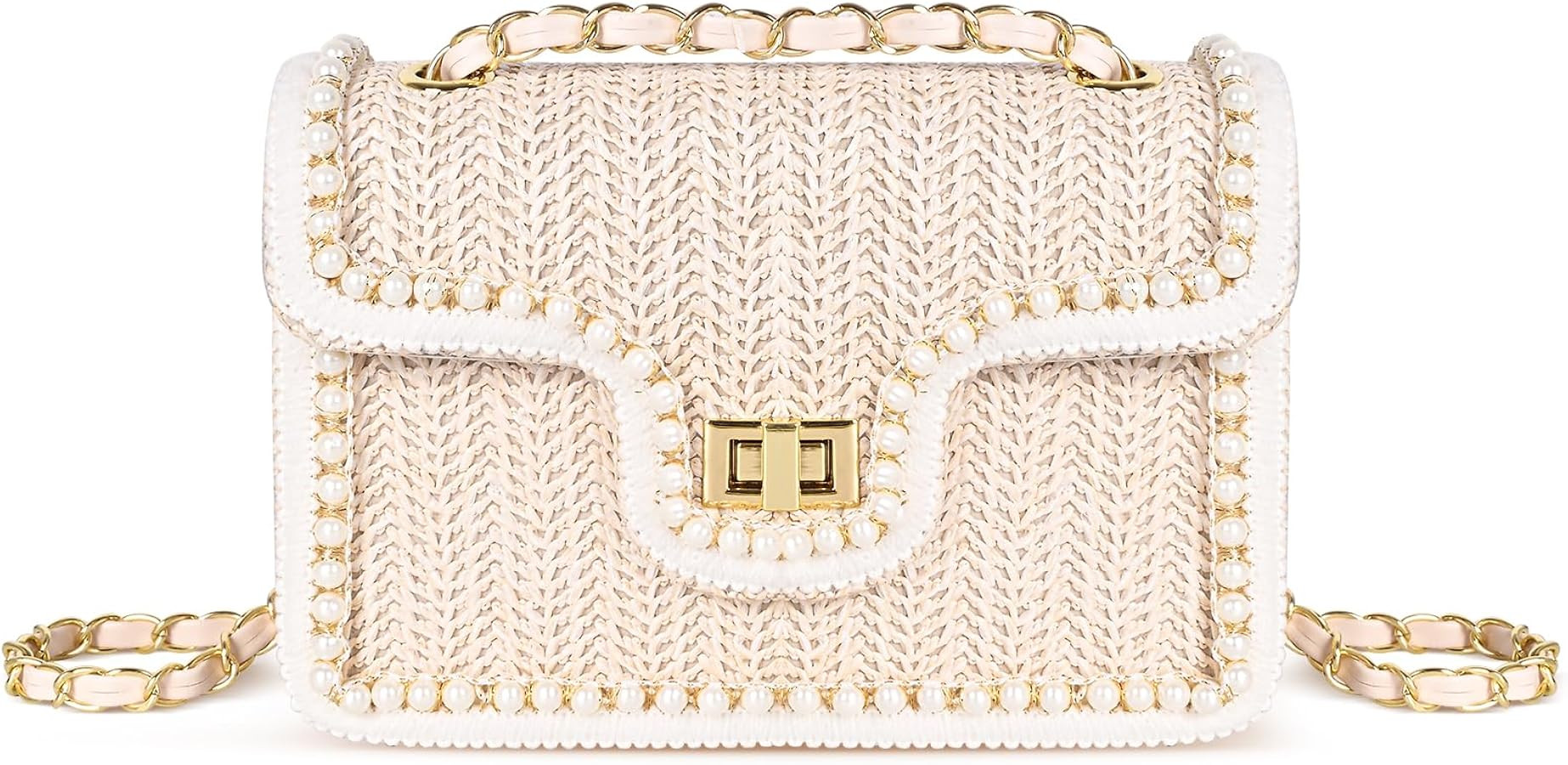 Straw Crossbody Bags for Women Summer Pearl Straw Clutch Purse Woven Shoulder Bag Vacation Handba... | Amazon (US)