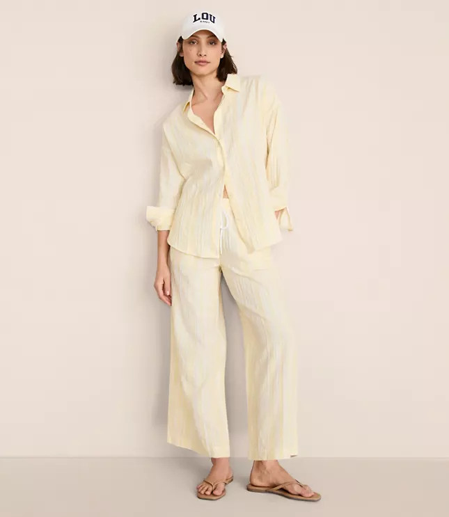 Lou & Grey Striped Linen Cotton Wide Leg Crop Pants | LOFT