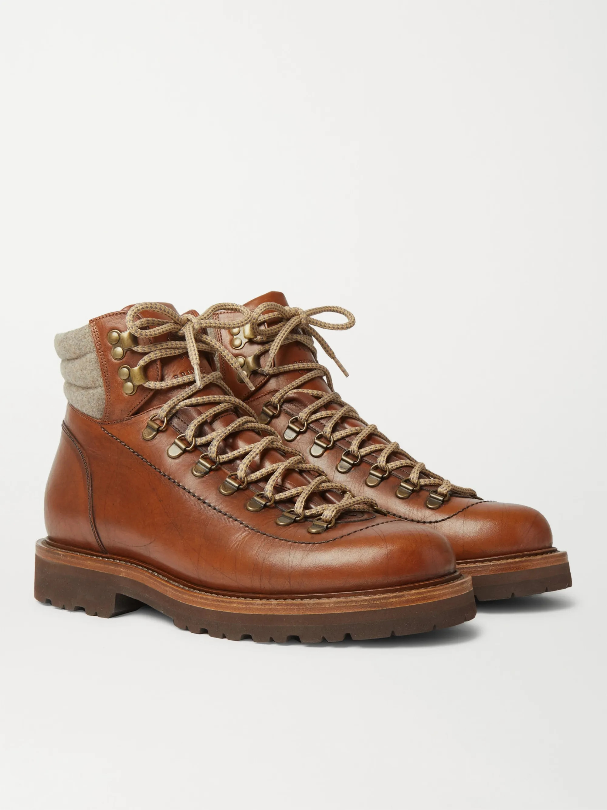 Brunello CucinelliShearling-Trimmed Leather Hiking Boots | Mr Porter (UK)