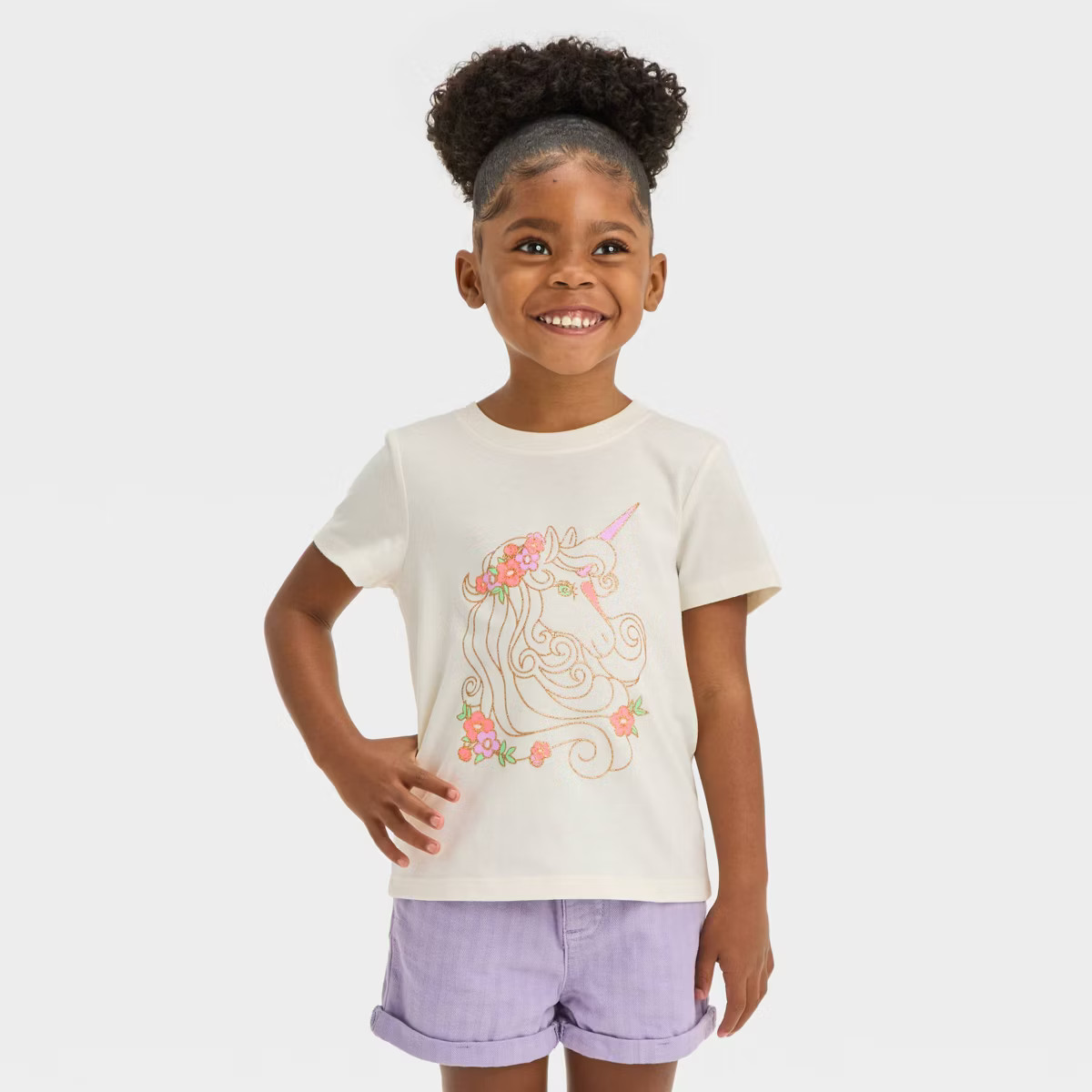 Toddler Girls' Unicorn Short Sleeve T-Shirt - Cat & Jack™ Cream | Target