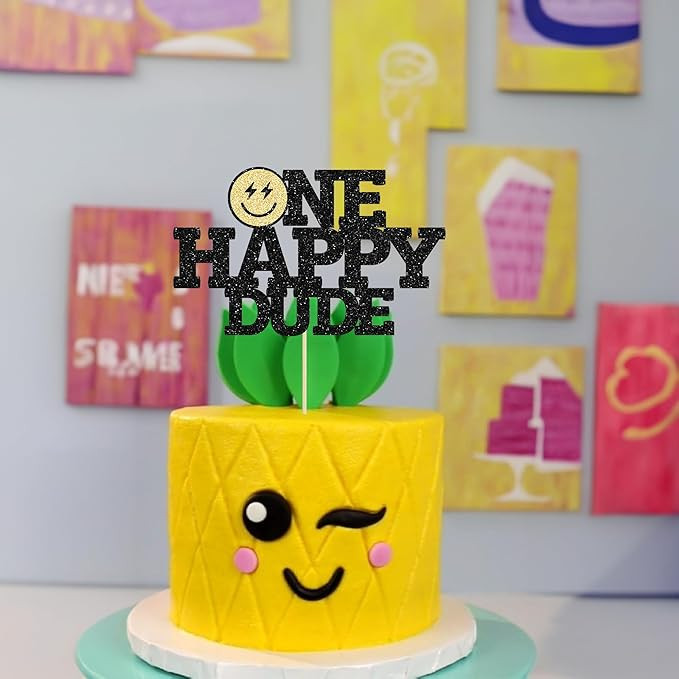 Gyufise 1Pcs One Happy Dude Cake Topper Smile Face One Birthday Party Cake Decorations One Cool D... | Amazon (US)