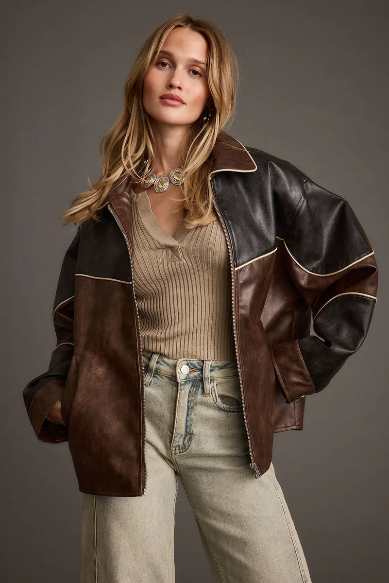 Bono Colorblock Vegan Leather Jacket | 12th Tribe