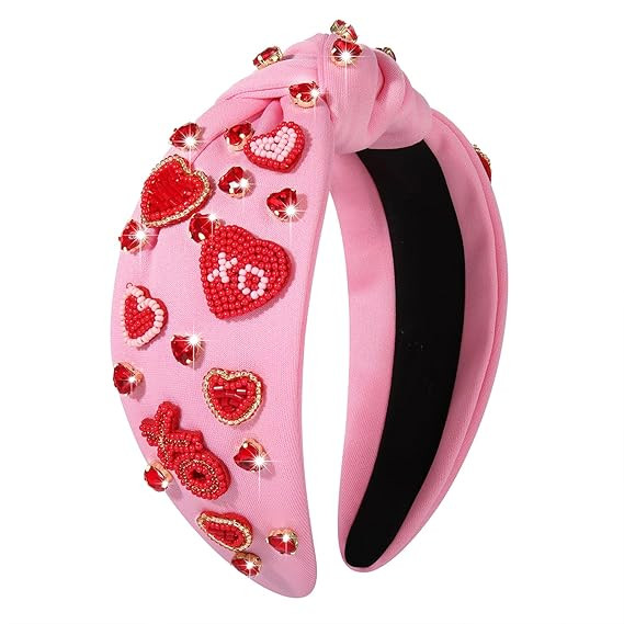 NVENF Valentine’s Day Headband for Women Love Heart Headband Jeweled Crystal Rhinestone Knotted... | Amazon (US)