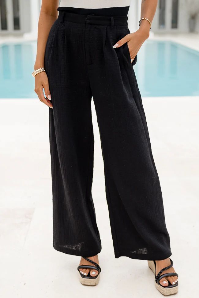 Off To Brunch Black Gauze Trousers | Pink Lily