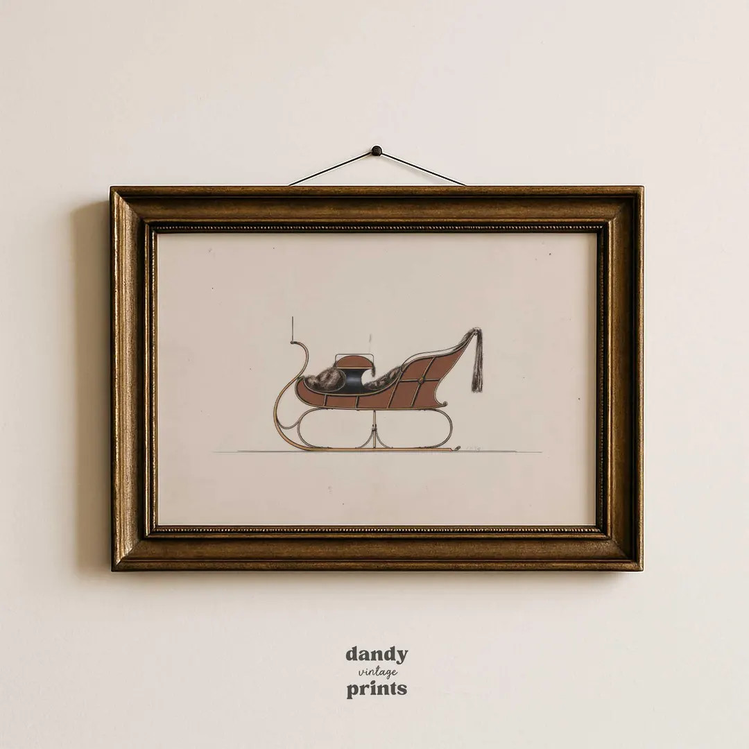 Vintage Christmas Sleigh Art Print: Winter Holiday Wall Decor (Digital Download) | Etsy (US)