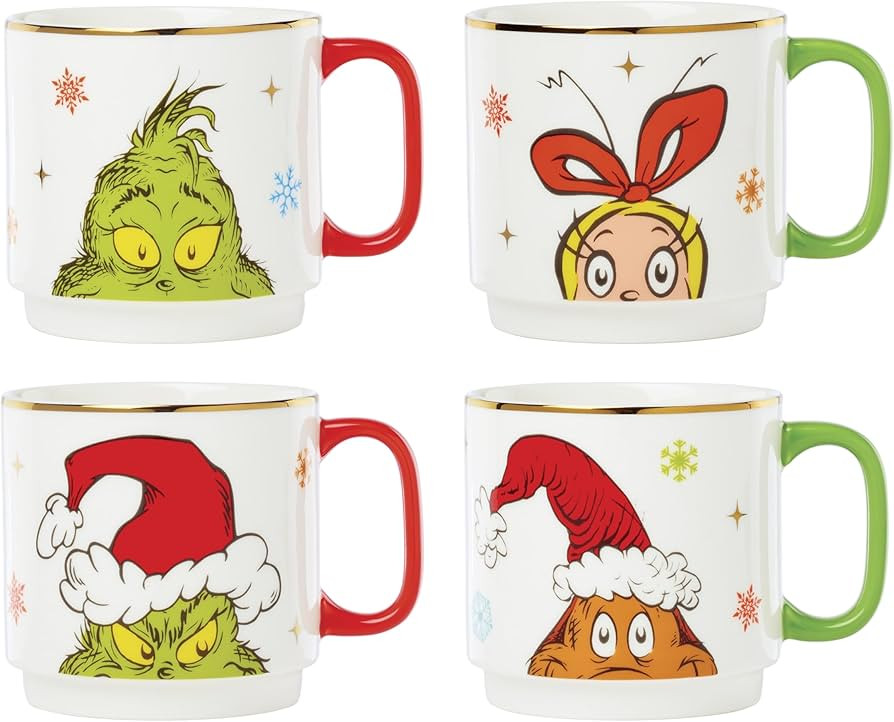 Lenox 898097 Merry Grinchmas Stackable Mugs, Service For 4, Assorted, Christmas, Drinkware Set, H... | Amazon (US)
